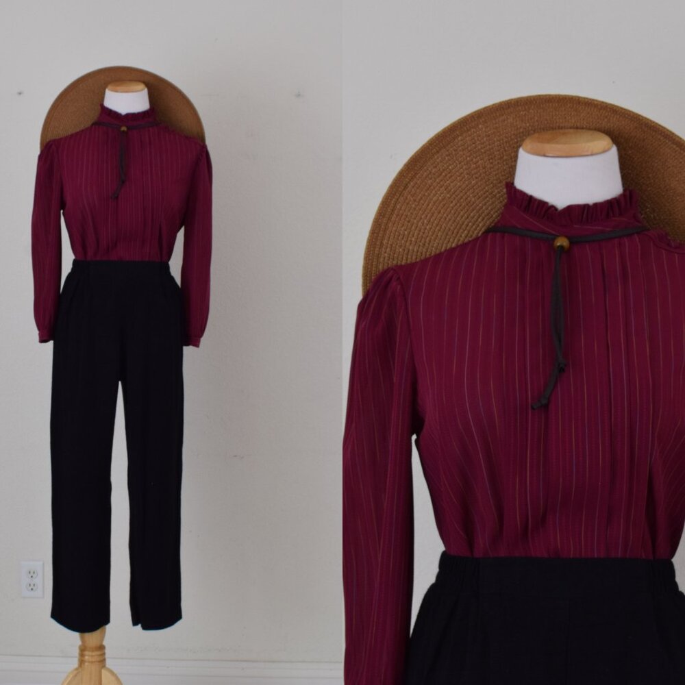 Vintage 80s Secretary‎ Polyester Pleated Blouse by Cabrais size 10